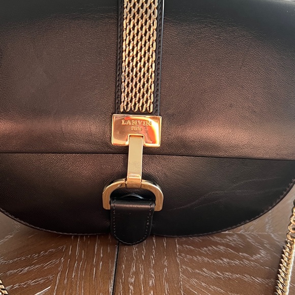 LANVIN Lamb Leather Crossbody Bag Logo Chain Trim & Strap Magnetic Flap - Picture 16 of 17